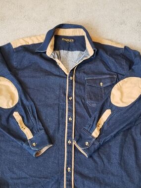 Inserch Mens 2x Denim Button-Up Shirt with Tan Accents